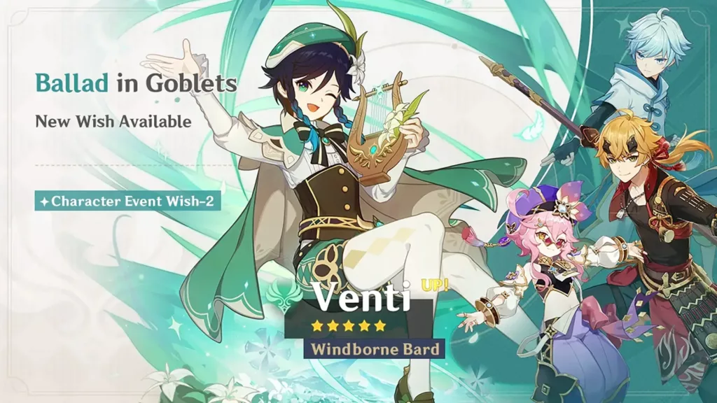 A screenshot of the Genshin Impact banner, Ballad of Goblets.