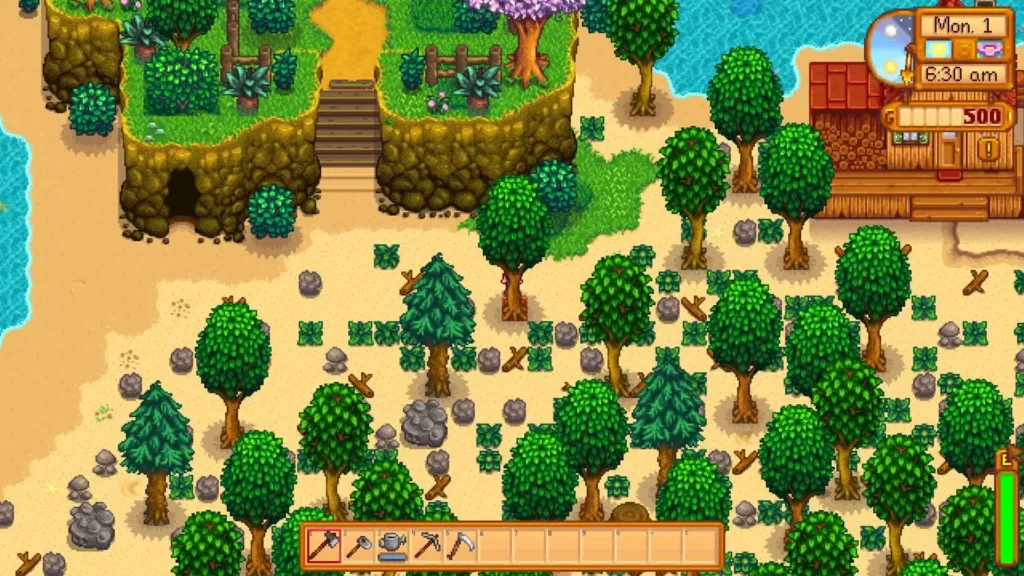 Screenshot of Beach farm in Stardew Valley game.