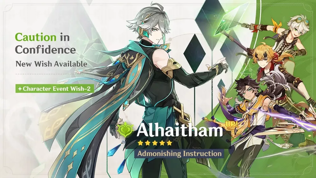 A screenshot of the Genshin Impact banner, Caution in Confidence.