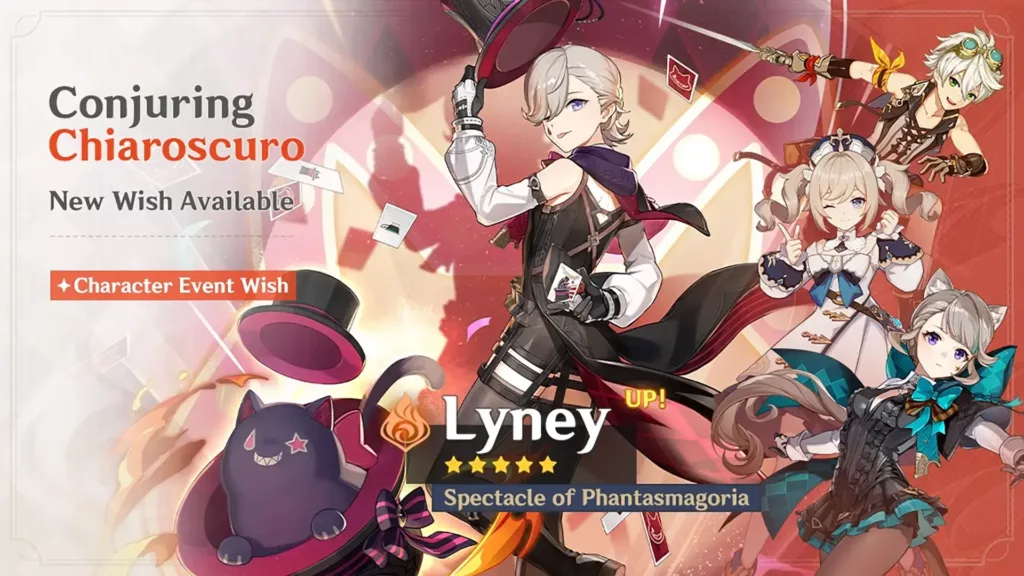 screenshot of the Genshin Impact banner, Conjuring Chiaroscuro.