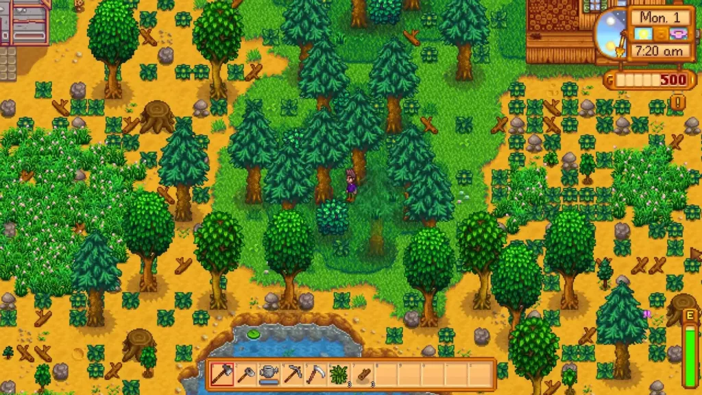 Screen Capture of Forest Farm in Stardew Valley game.