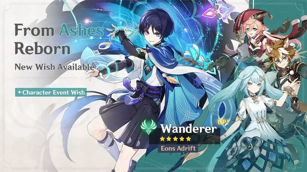A screenshot of the Genshin Impact banner, From Ashes Reborn.