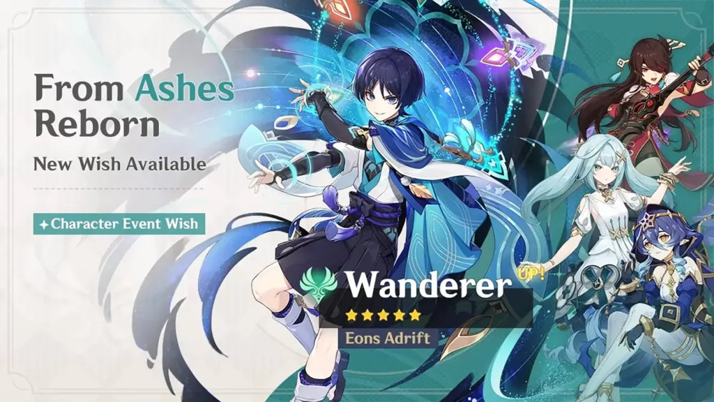 A screenshot of the Genshin Impact banner, From Ashes Reborn.
