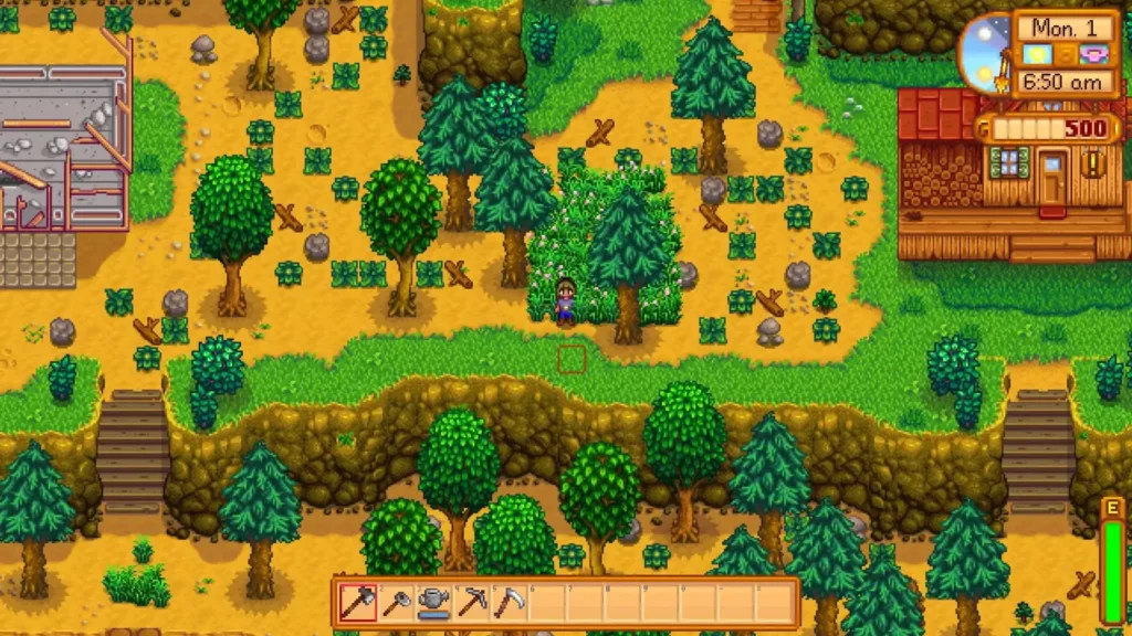 Screen capture of Hill-top Farm in Stardew Valley game.