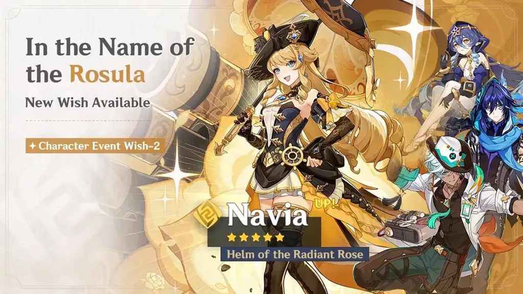 A screenshot of Navia, a Genshin Impact playable character
