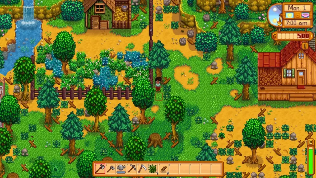 Screenshot of Meadowlands Farm in Stardew Valley game.