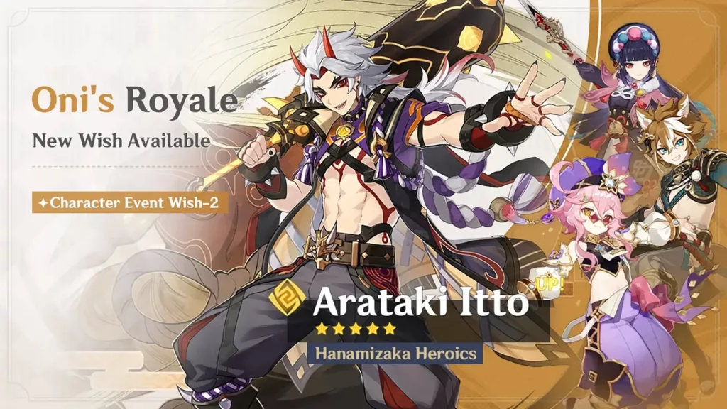 A screenshot of the Genshin Impact banner, Oni’s Royale.