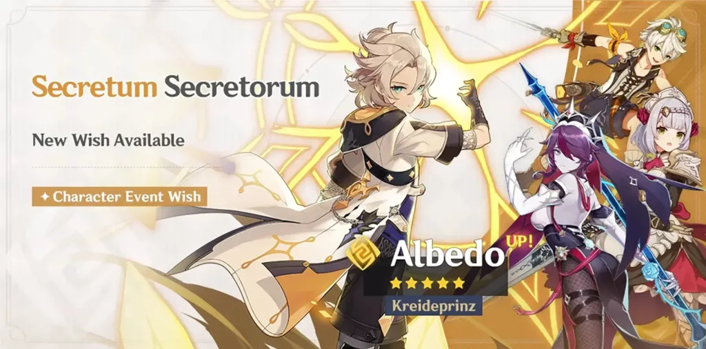 A screenshot of the Genshin Impact banner, Secretum Secretorum.