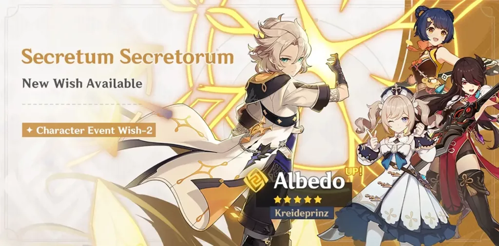 A screenshot of the Genshin Impact banner, Secretum Secretorum.