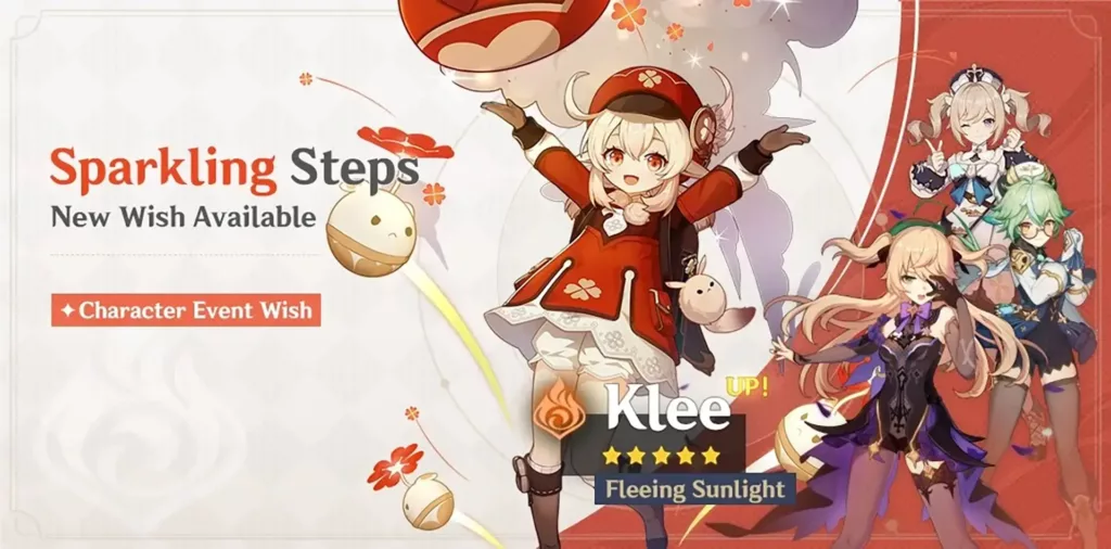 A screenshot of the Genshin Impact banner, Sparkling Steps.