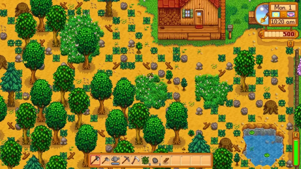 Screen capture of Standard Farm in Stardew Valley game.