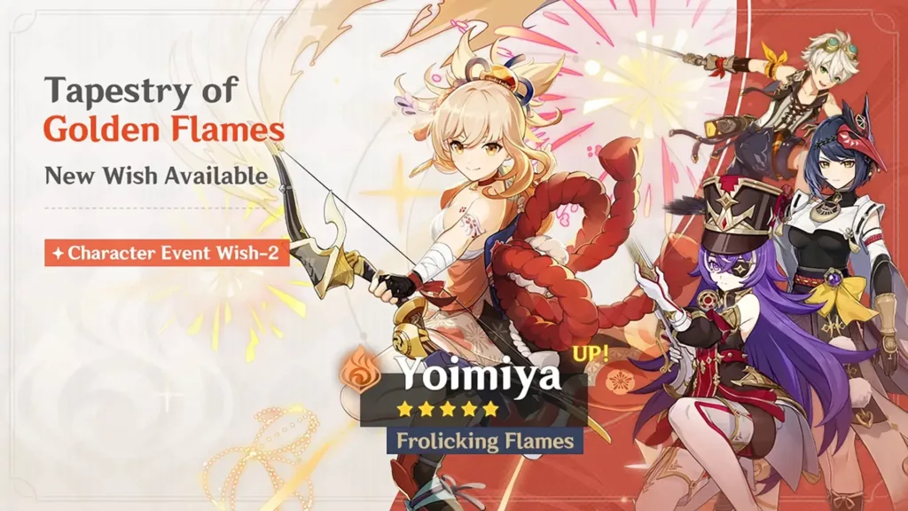 A screenshot of the Genshin Impact banner, Tapestry of Golden Flames