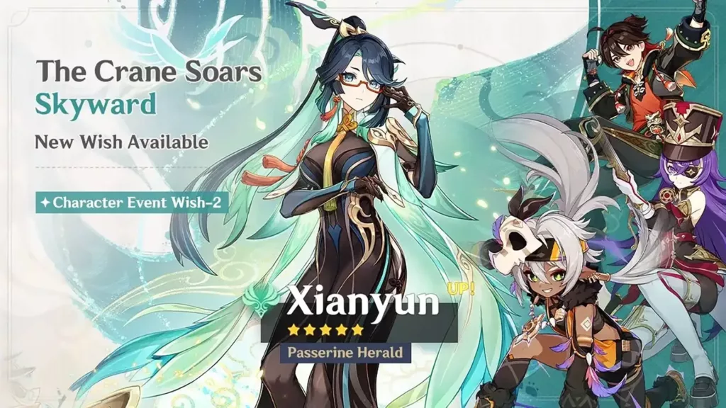 A screenshot of the Genshin Impact banner, The Crane Soars Skyward