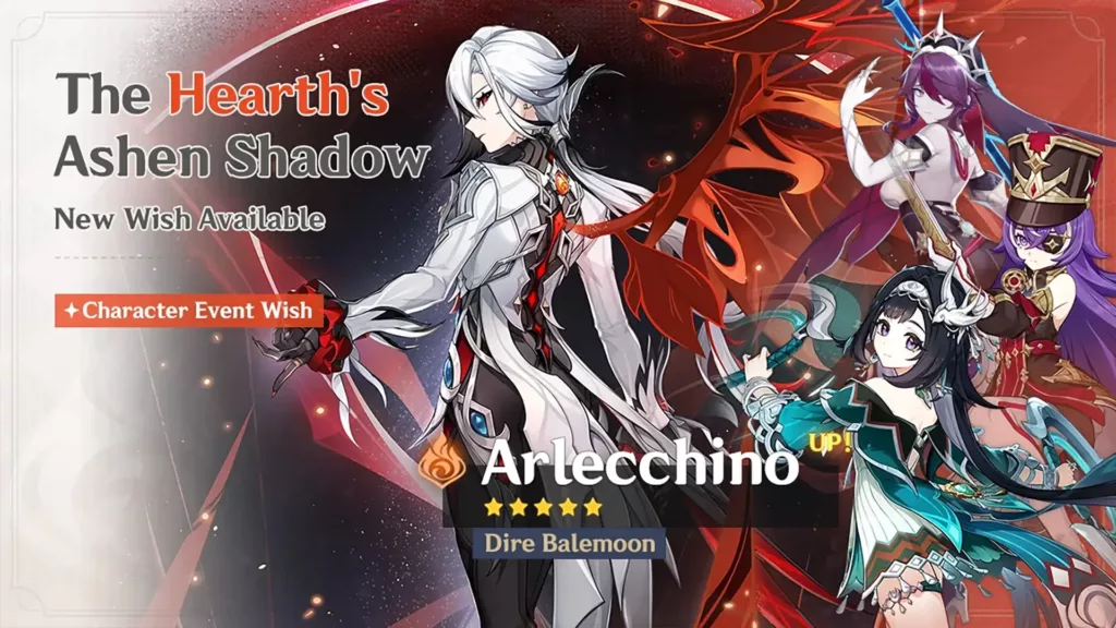 A screenshot of the Genshin Impact banner The Hearth’s Ashen Shadow.