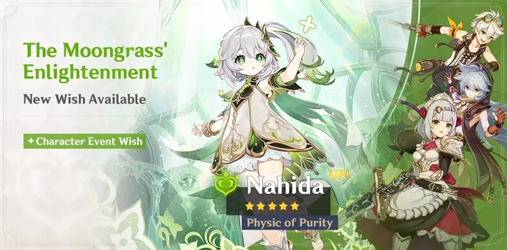 A screenshot of the Genshin Impact banner, The Moongrass’ Enlightenment.