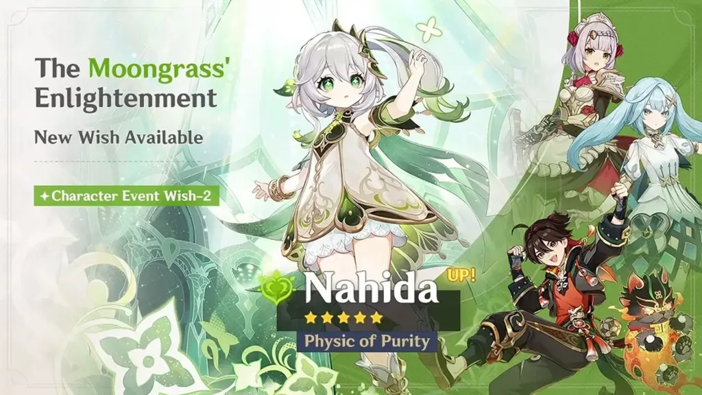 A screenshot of the Genshin Impact banner, The Moongrass’ Enlightenment.