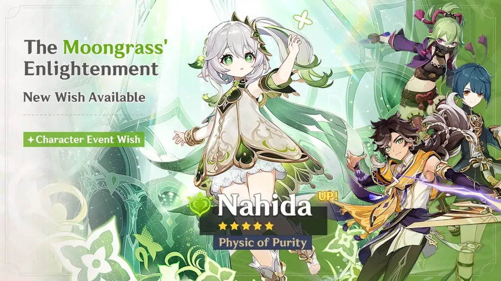 A screenshot of the Genshin Impact banner, The Moongrass’ Enlightenment.
