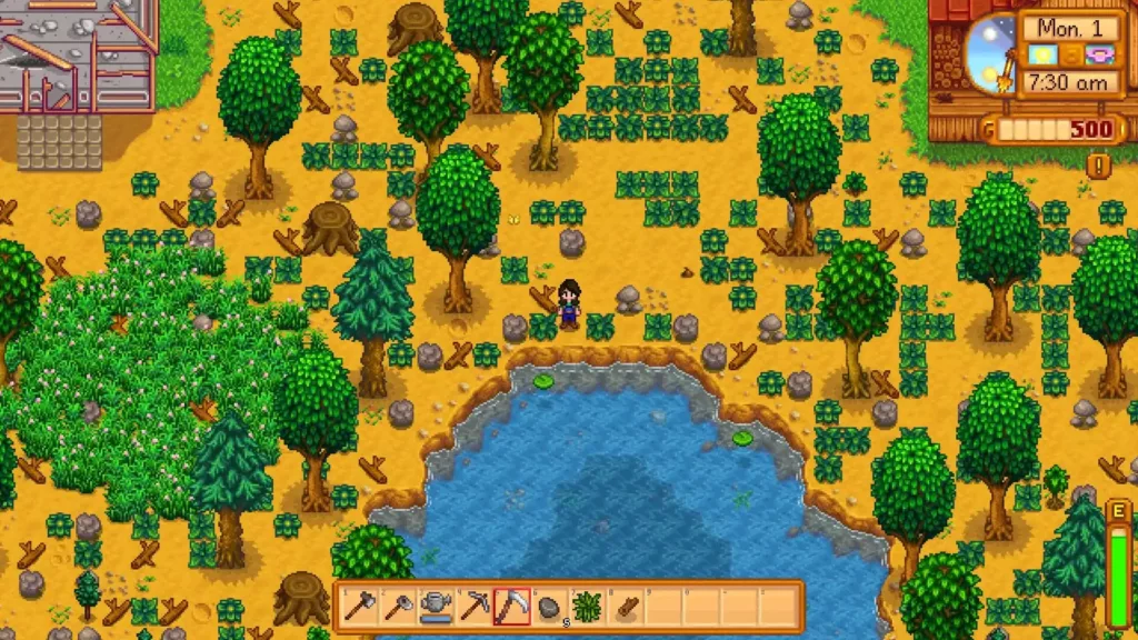 Screenshot of Wilderness Farm in Stardew Valley game.
