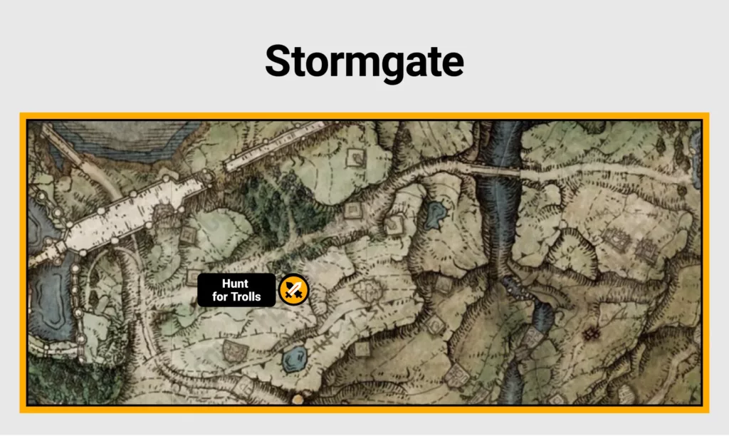 Screenshot of Stormgate farming location on Elden Ring map.