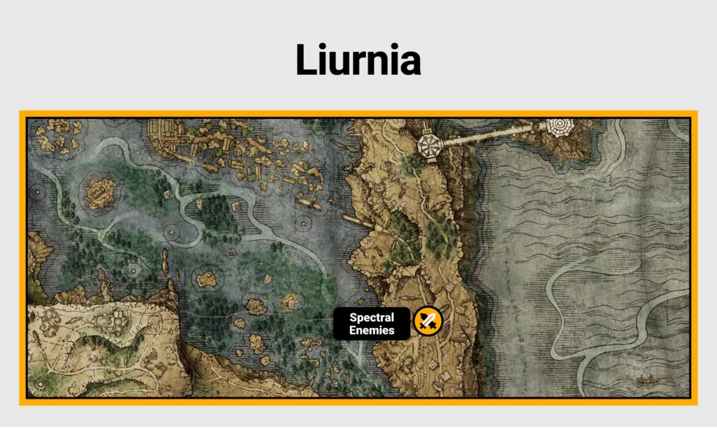 Screenshot of Liurnia farming location on Elden Ring map.