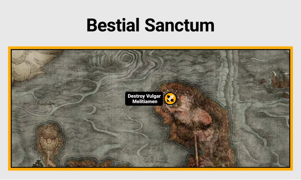 Screenshot of Bestial Sanctum farming location on Elden Ring map.