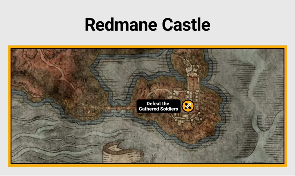 Screenshot of Redmane Castle farming location on Elden Ring map.