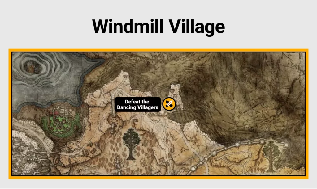 Screenshot of Windmill Village farming location on Elden Ring map.