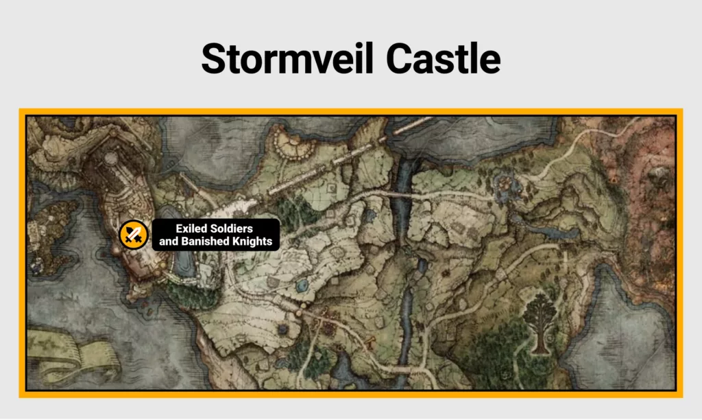 Screenshot of Stormveil Castle farming location on Elden Ring map.