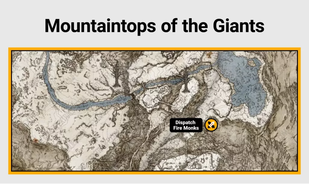 Screenshot of Mountaintops farming location on Elden Ring map.