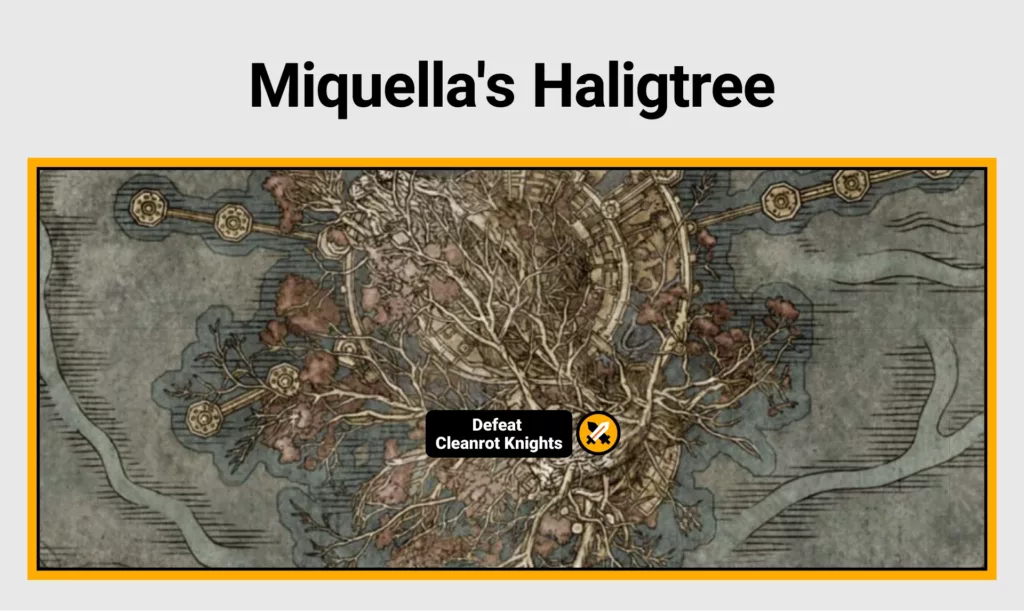 Screenshot of Miquella's Haligtree farming location on Elden Ring map.