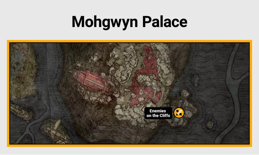Screenshot of Mohgwyn Palace farming location on Elden Ring map.