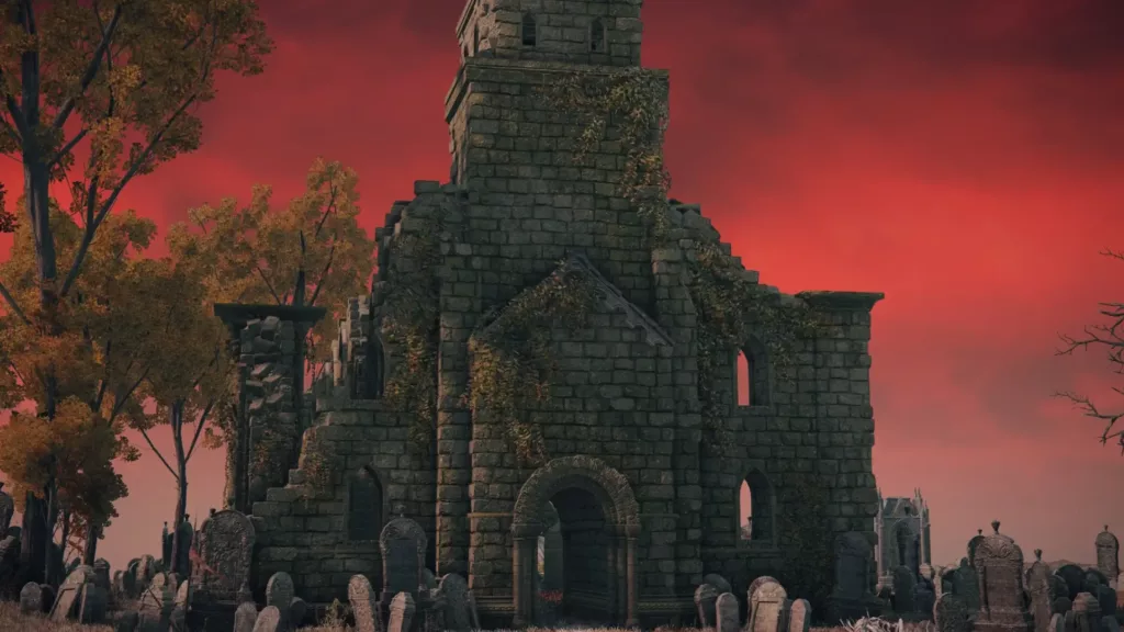 Screenshot of the Church of the Plague in Elden Ring.