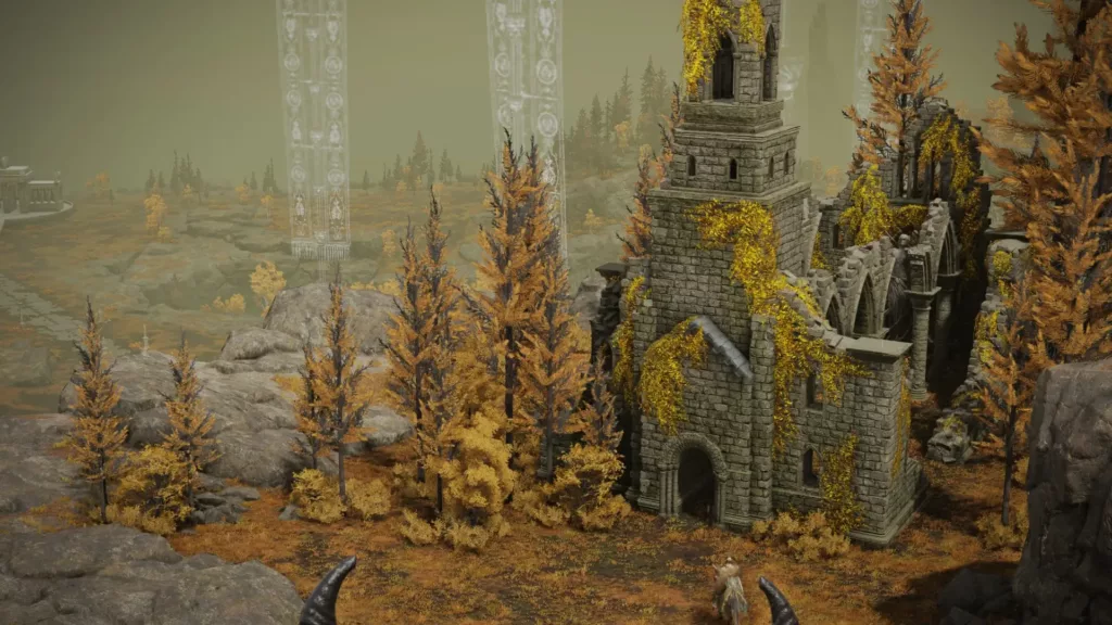 Screenshot of the Stormcaller Church in Elden Ring.