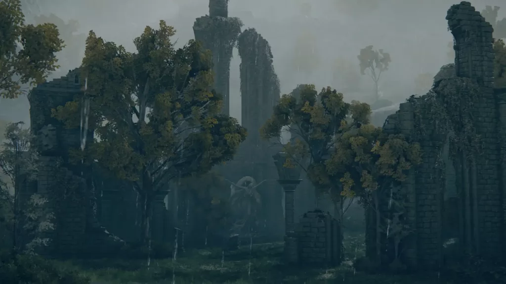 Screenshot of the Third Church of Marika in Elden Ring.