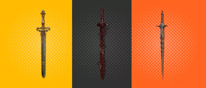 Collage of the best faith weapons in Elden Ring.