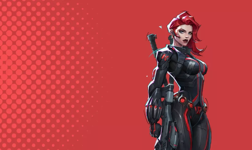 Character image of Black Widow from Marvel Rivals. 
