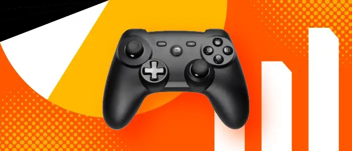 Xbox-style video game controller with a Plarium logo.