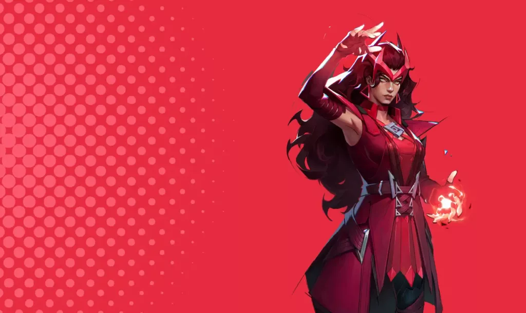 Character image of Scarlet Witch from Marvel Rivals. 
