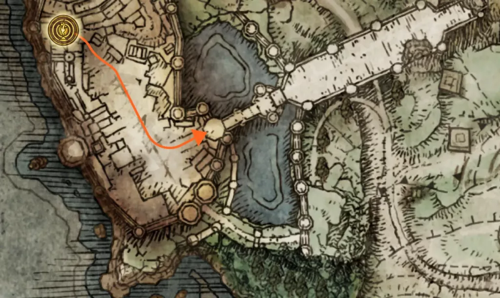 Screenshot of map to Divine Tower of Limgrave after declining Gostoc’s offer.
