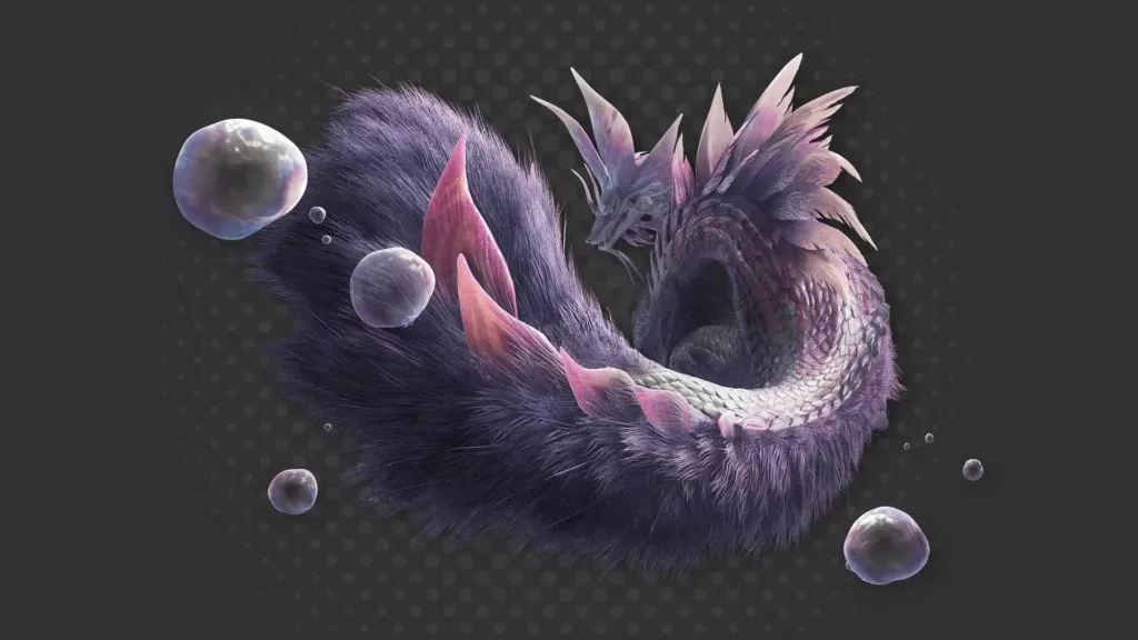 Screenshot of Mizutsune from Monster Hunter Wilds.