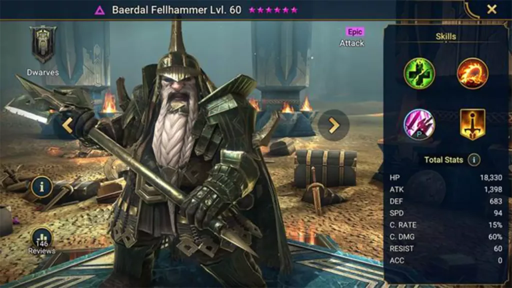 Screenshot of Raid Shadow Legends character: Baerdal Fellhammer
