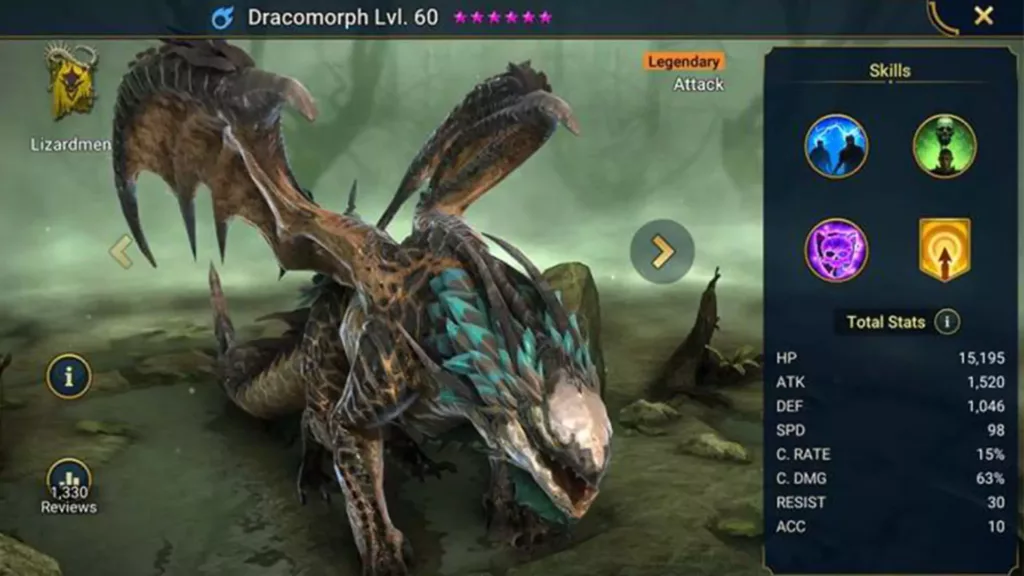 Screenshot of Raid Shadow Legends character: Dracomorph