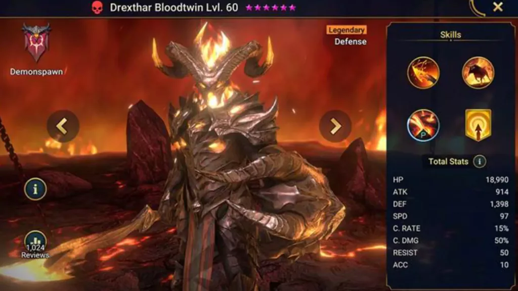 Screenshot of Raid Shadow Legends character: Drexthar Bloodtwin