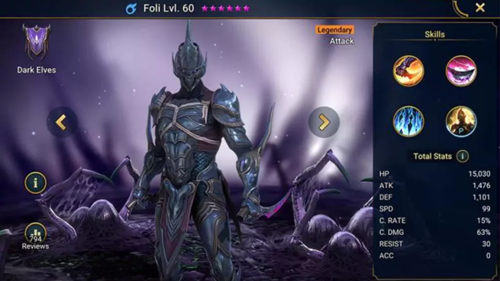 Screenshot of Raid Shadow Legends character: Foli