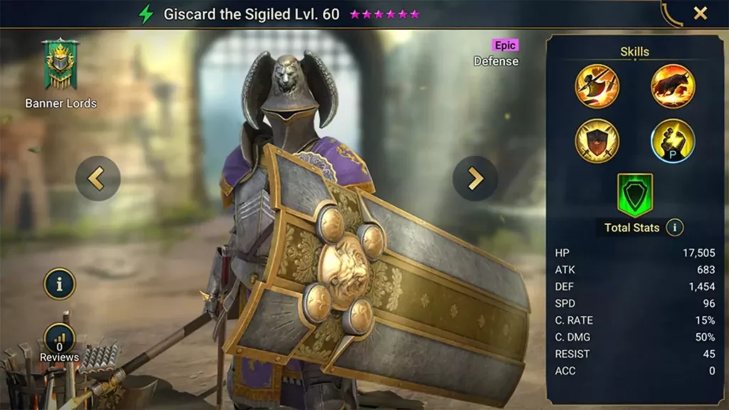 Screenshot of Raid Shadow Legends character: Giscard