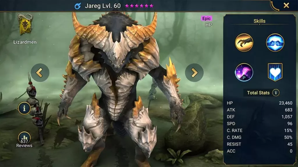 Screenshot of Raid Shadow Legends character: Jareg