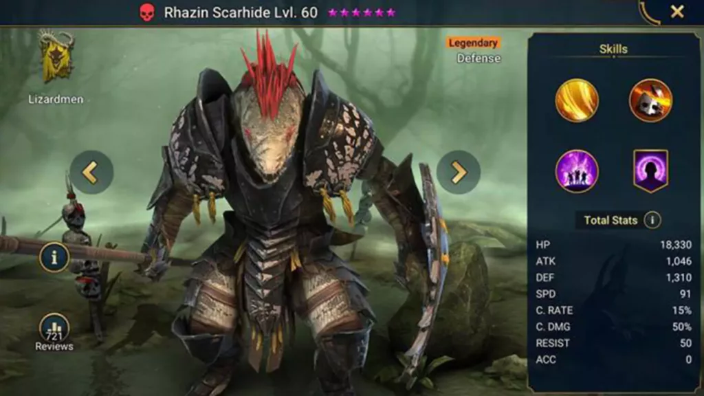 Screenshot of Raid Shadow Legends character: Rhazin Scarhide