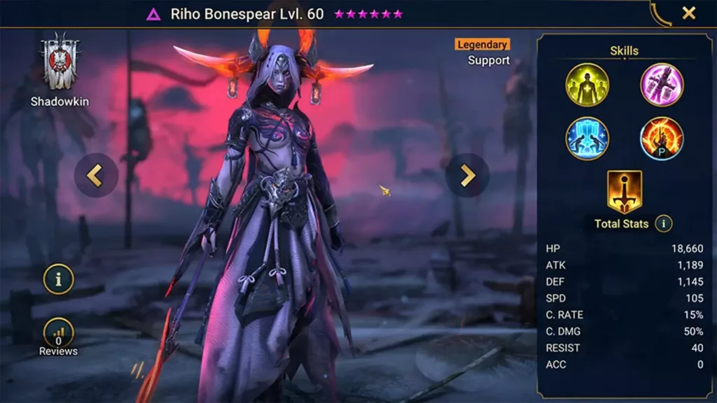 Screenshot of Raid Shadow Legends character: Riho Bonespear