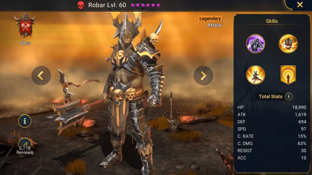 Screenshot of Raid Shadow Legends character: Robar