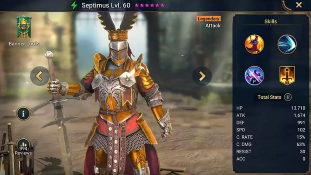 Screenshot of Raid Shadow Legends character: Septimus